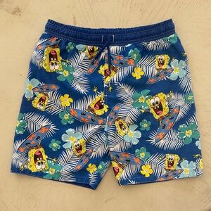 SpongeBob SquarePants Blue Tropical Print Swimming Shorts boys size 14